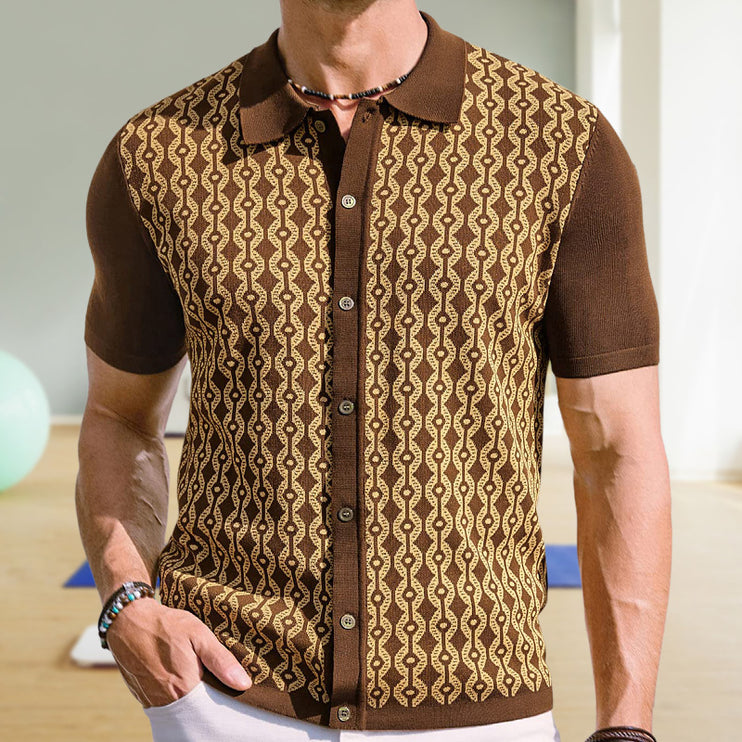 Summer Tencel Short-sleeved Sweater Lapel Jacquard Cardigan For Men - TALKLESSFASHION