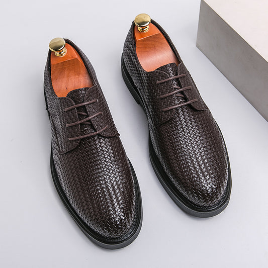 Plus Size 3D Woven Leather Shoes Men's Youth Platform British Shoes - TALKLESSFASHION