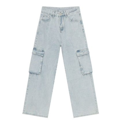 Retro Washed Light Blue Cargo Jeans —9810 - TALKLESSFASHION