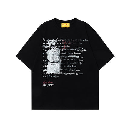 Design Pure Cotton Hip Hop High Street Retro Loose Short Sleeve T-shirt Men - TALKLESSFASHION