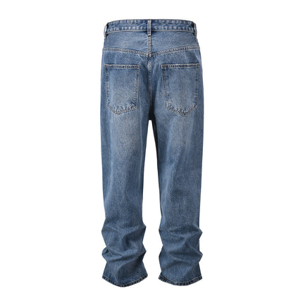Slant Placket Distressed Straight Jeans—8790 - TALKLESSFASHION