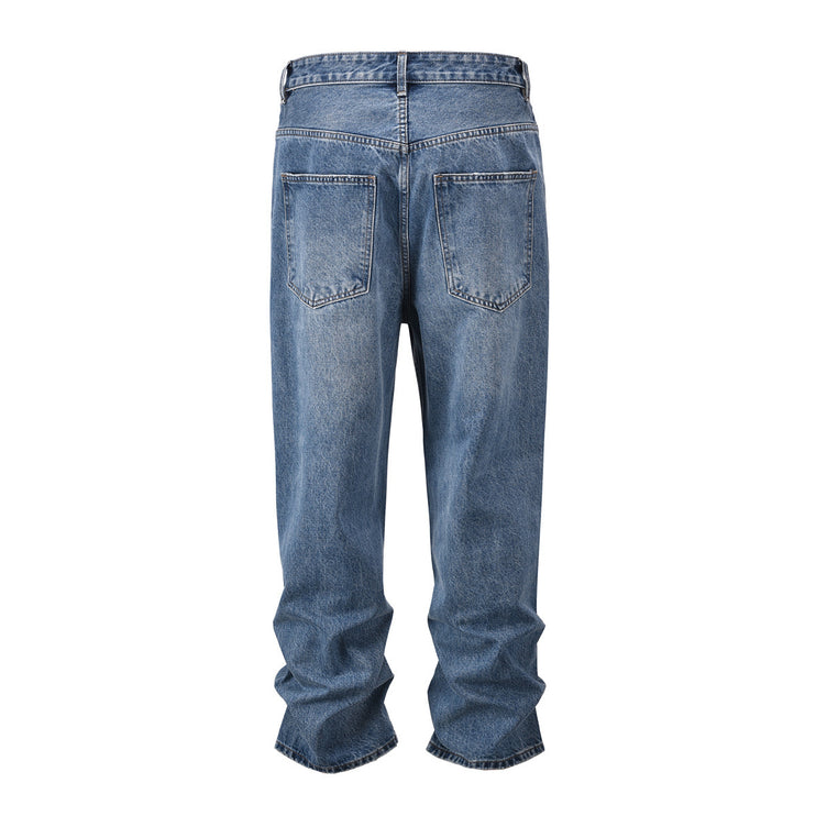 Slant Placket Distressed Straight Jeans—8790 - TALKLESSFASHION