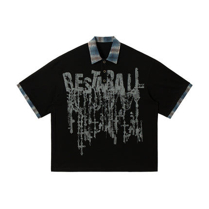 Men's Lapel Graffiti Printing Loose New All-match Short-sleeved Top - TALKLESSFASHION
