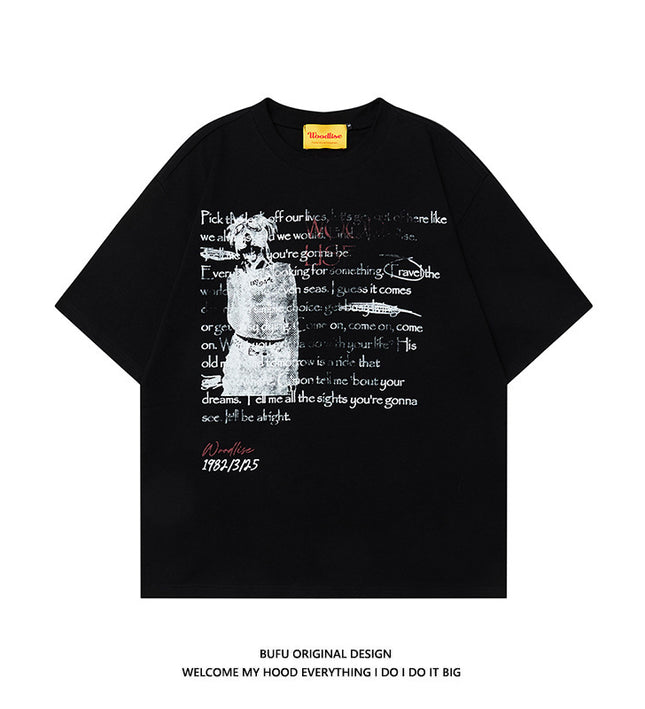 Design Pure Cotton Hip Hop High Street Retro Loose Short Sleeve T-shirt Men - TALKLESSFASHION