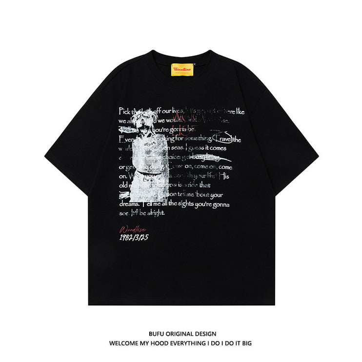 Design Pure Cotton Hip Hop High Street Retro Loose Short Sleeve T-shirt Men - TALKLESSFASHION