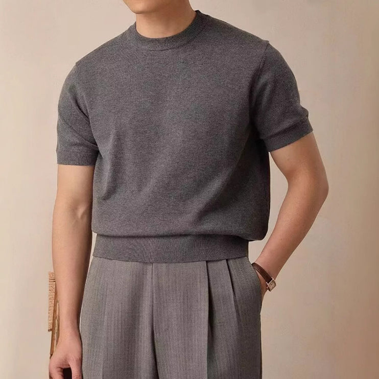 Round Neck Short Sleeve Knitted T-shirt - TALKLESSFASHION