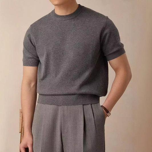 Round Neck Short Sleeve Knitted T-shirt - TALKLESSFASHION