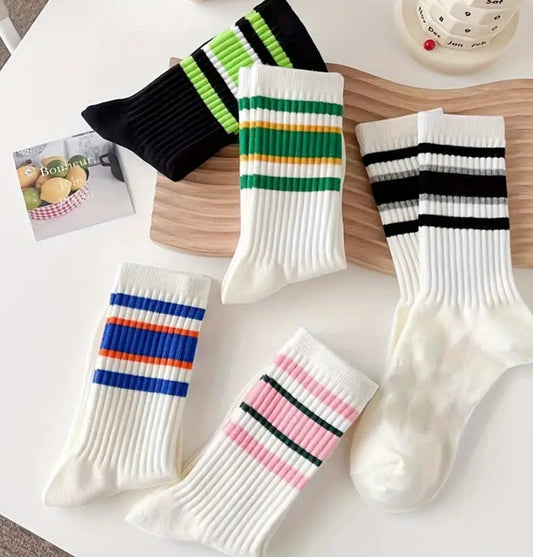 Assorted Striped colourful Mid-Calf Fabric socks. ———T3233 - TALKLESSFASHION