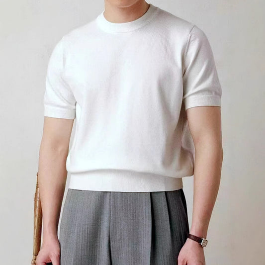 Round Neck Short Sleeve Knitted T-shirt - TALKLESSFASHION