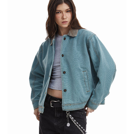 American retro simple loose Unisex jacket—-7085