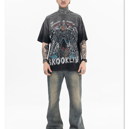 Dyed Retro Printed T-Shirt —- 7090