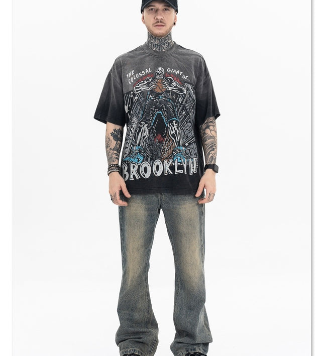 Dyed Retro Printed T-Shirt —- 7090