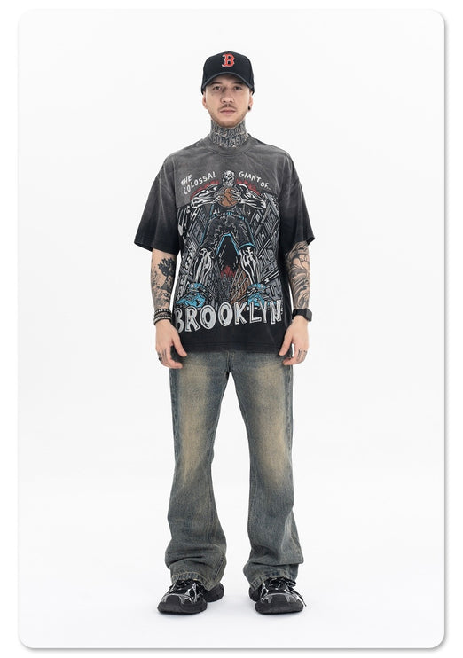 Dyed Retro Printed T-Shirt —- 7090