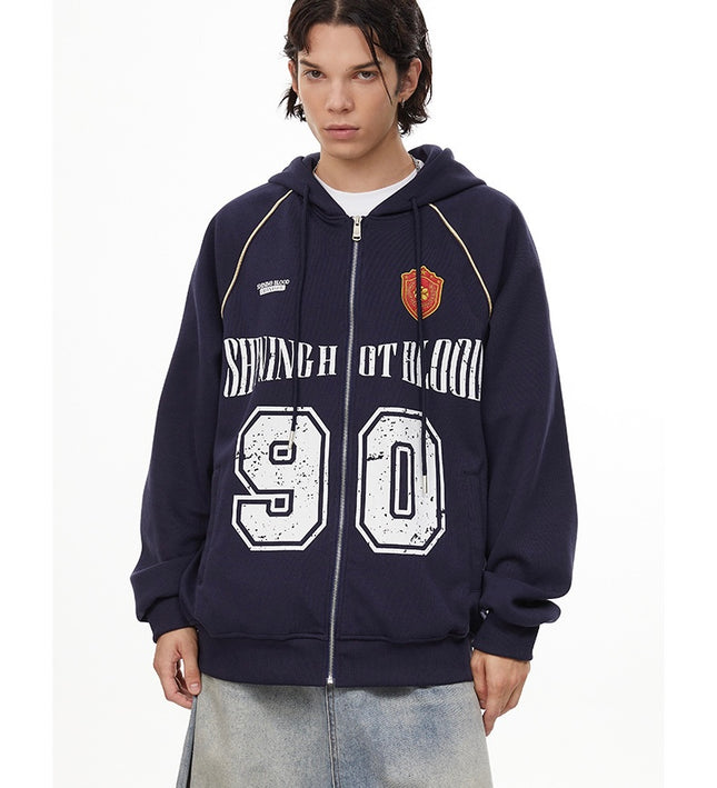 American retro letters bm hooded sweater