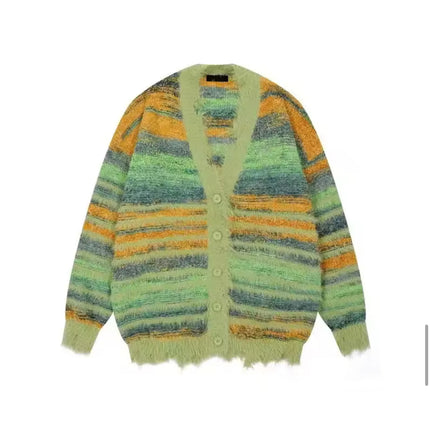 Autumn Color Blocking Striped Sweater Cardigan—7110