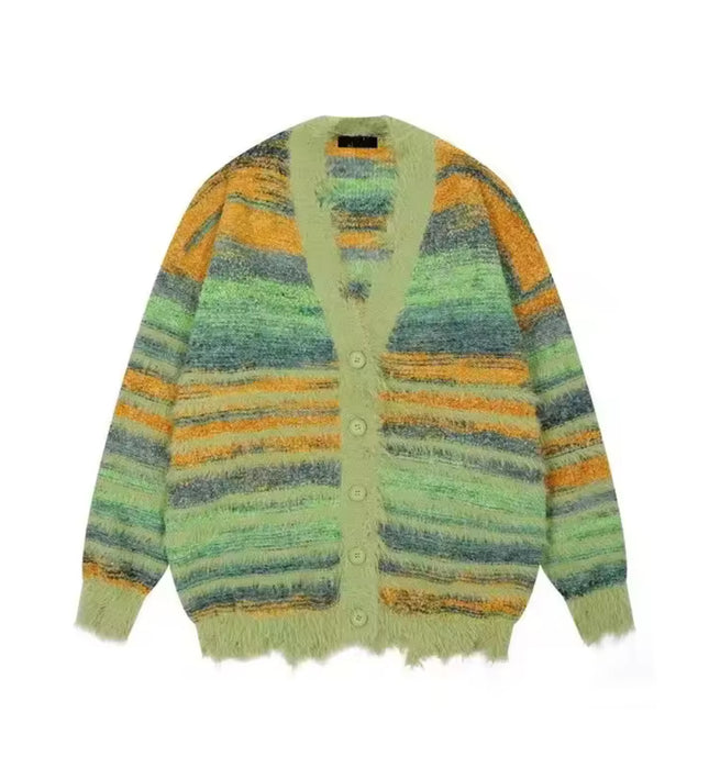 Autumn Color Blocking Striped Sweater Cardigan—7110
