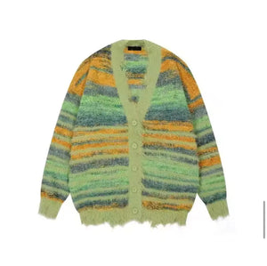 Autumn Color Blocking Striped Sweater Cardigan—7110