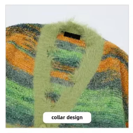 Autumn Color Blocking Striped Sweater Cardigan—7110