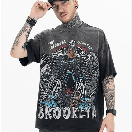 Dyed Retro Printed T-Shirt —- 7090