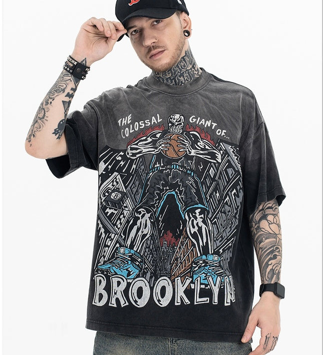 Dyed Retro Printed T-Shirt —- 7090