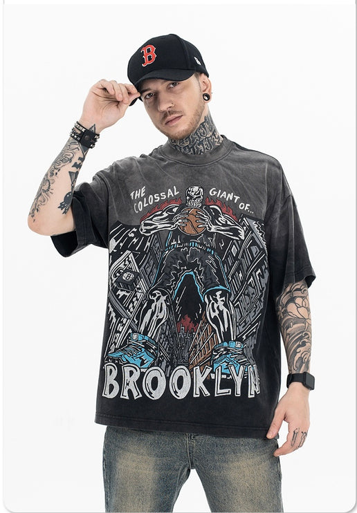 Dyed Retro Printed T-Shirt —- 7090