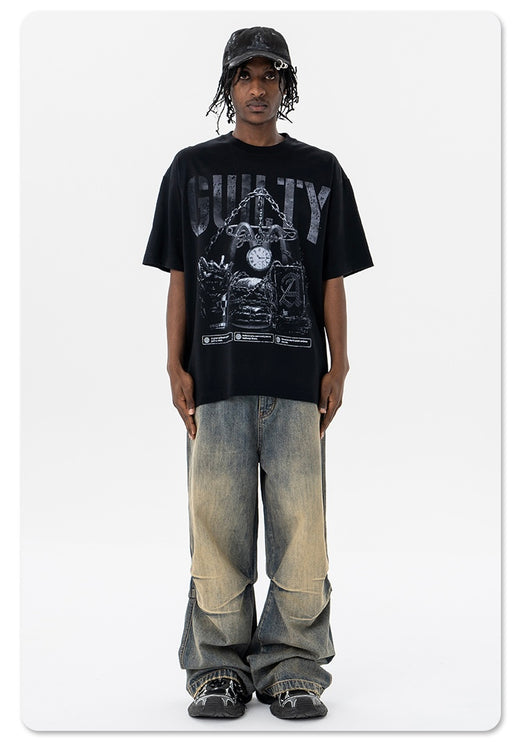 Retro vintage street Printing T-Shirt —- 7091