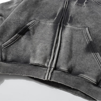 TALKLESS Washed Distressed ZIP-UP Hoodie—4226 - TALKLESSFASHION