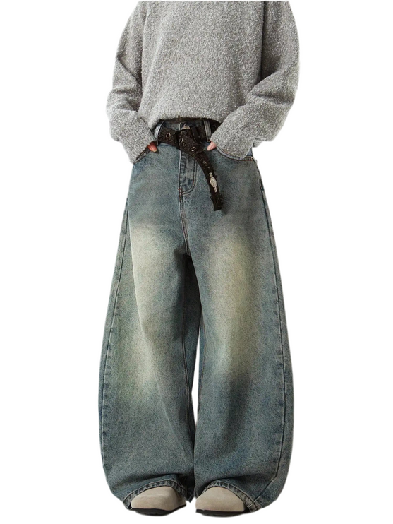 Blue dirty knees Baggy Jeans ——5329 - TALKLESSFASHION