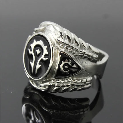 Mens Boys 316L Stainless Steel Cool Punk Gothic World of Warcraft WOW Alliance Ring Game - TALKLESSFASHION