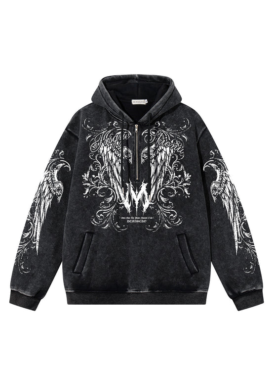 Graphic  Washed Hooded Pullover