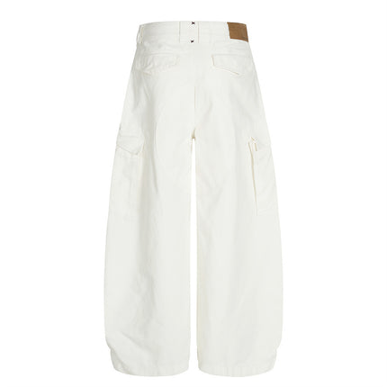Workwear wide-leg slacks men's high street American vibe trendy design sense multi-pocket loose silhouette scimitar trousers