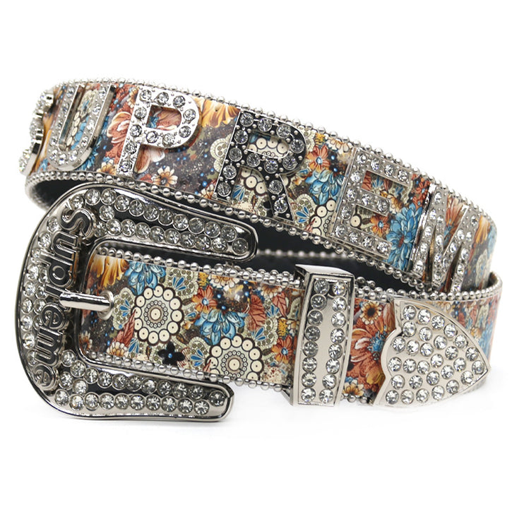 Cross-border trend print rhinestone belt