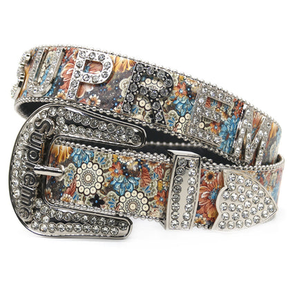 Cross-border trend print rhinestone belt