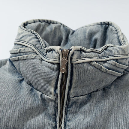 Washed Denim Stand Up Collar White Duck Down Jacket