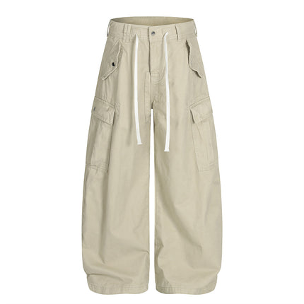 Workwear wide-leg slacks men's high street American vibe trendy design sense multi-pocket loose silhouette scimitar trousers