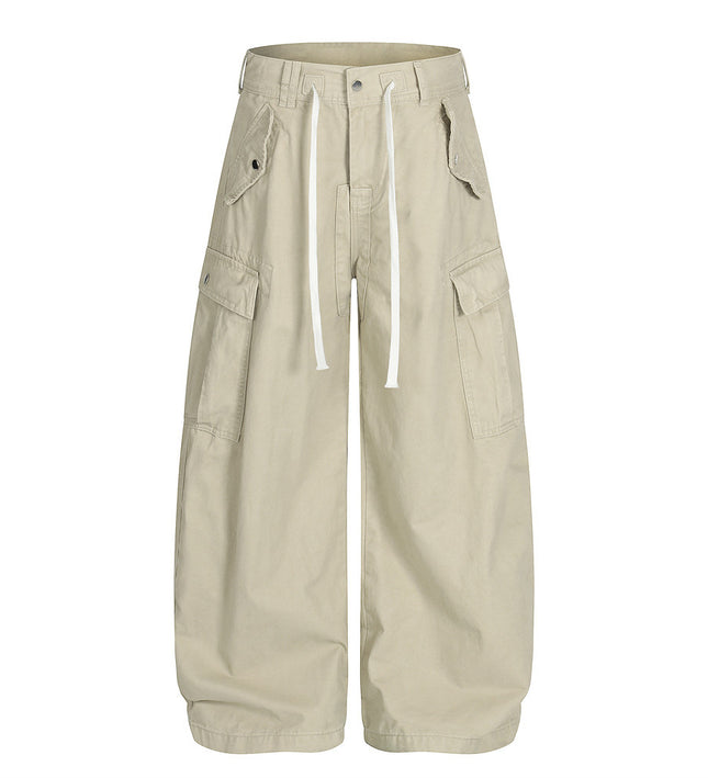 Workwear wide-leg slacks men's high street American vibe trendy design sense multi-pocket loose silhouette scimitar trousers