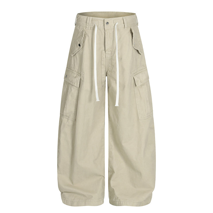 Workwear wide-leg slacks men's high street American vibe trendy design sense multi-pocket loose silhouette scimitar trousers