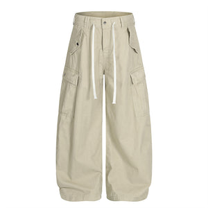 Workwear wide-leg slacks men's high street American vibe trendy design sense multi-pocket loose silhouette scimitar trousers
