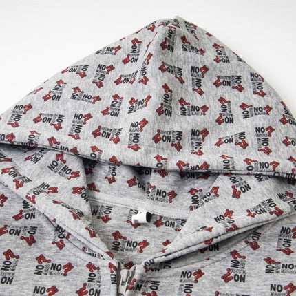 Digital print letter zip  hooded cardigan sweatshirt