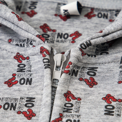 Digital print letter zip  hooded cardigan sweatshirt