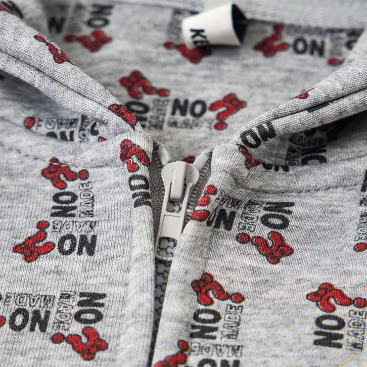 Digital print letter zip  hooded cardigan sweatshirt