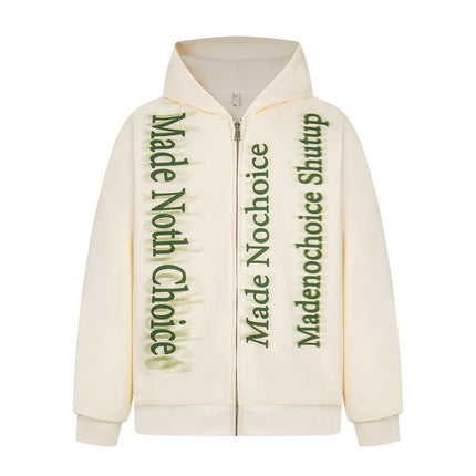 high street trendy zip Letter print hoodie