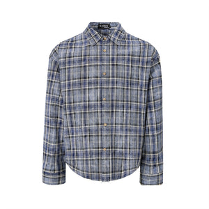 distressed plaid long-sleeved shirt  washed raw lapel shirt