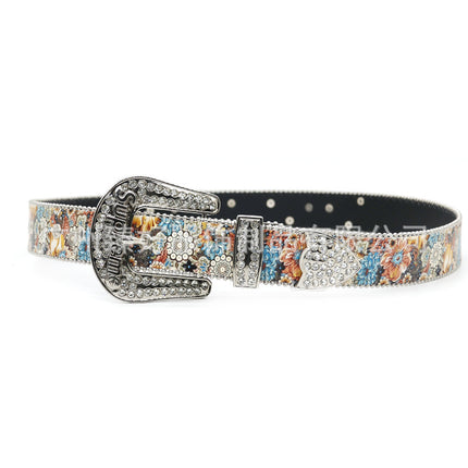 Cross-border trend print rhinestone belt