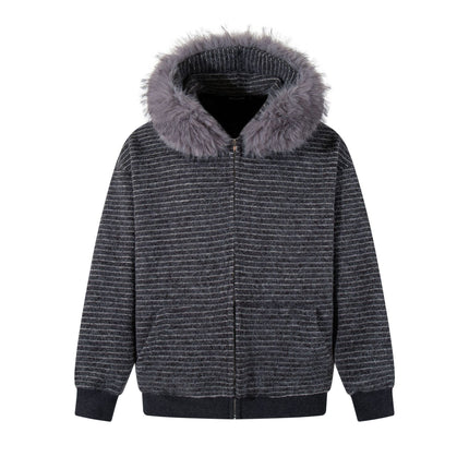Striped Hooded Hooded Sweatshirt Jacket