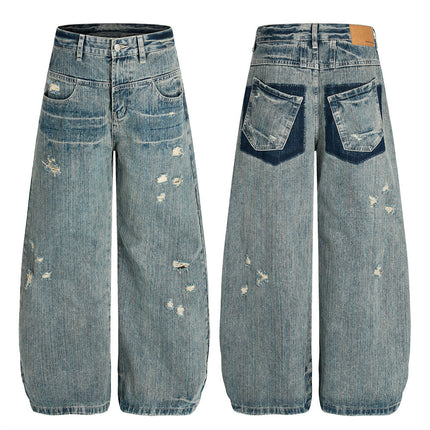 Punk ripped distressed washed jeans