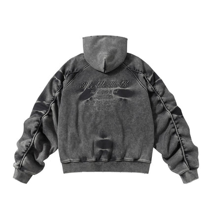 TALKLESS Washed Distressed ZIP-UP Hoodie—4226 - TALKLESSFASHION