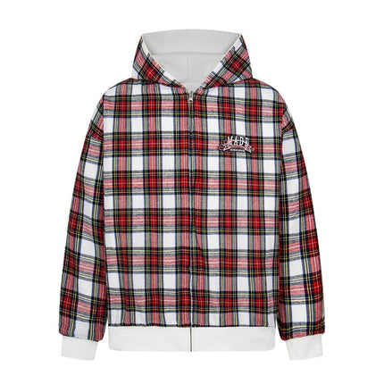 two sided plaid hooded jacket on both sides