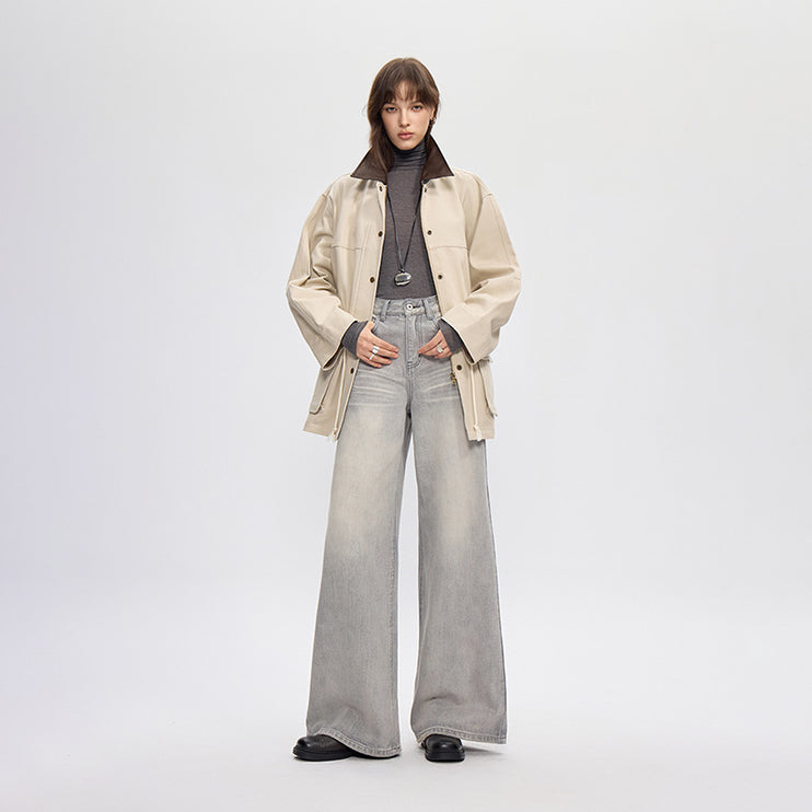 vintage silver gray wide-leg pants jeans