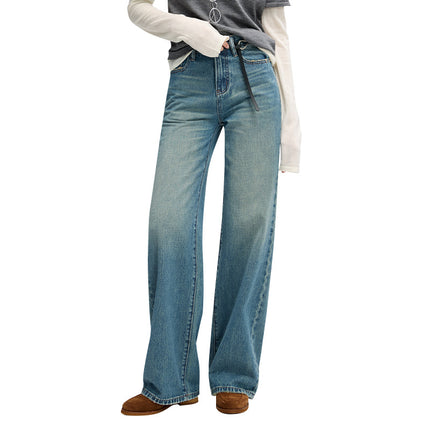 big cow fabric American retro heavy trend slimming wide-leg floor-length pants
